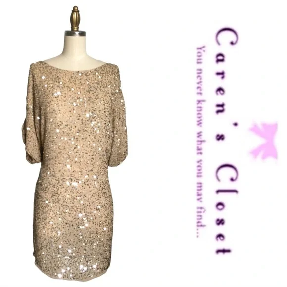 Aidan Mattox  Gold & Silver Sequin Cocktail Formal Mini Dress - Picture 4 of 6